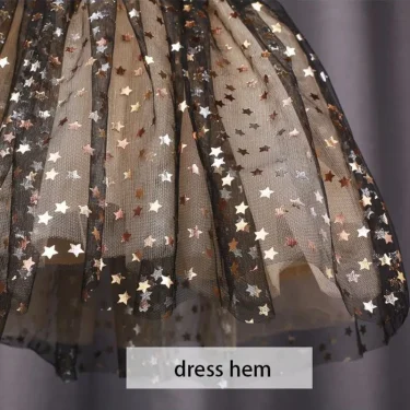 Spring Summer Kid's Clothes Girls Long Sleeve A-line Dresses 1-6 Years Star Sequin Mesh Patchwork Princess Dress 5