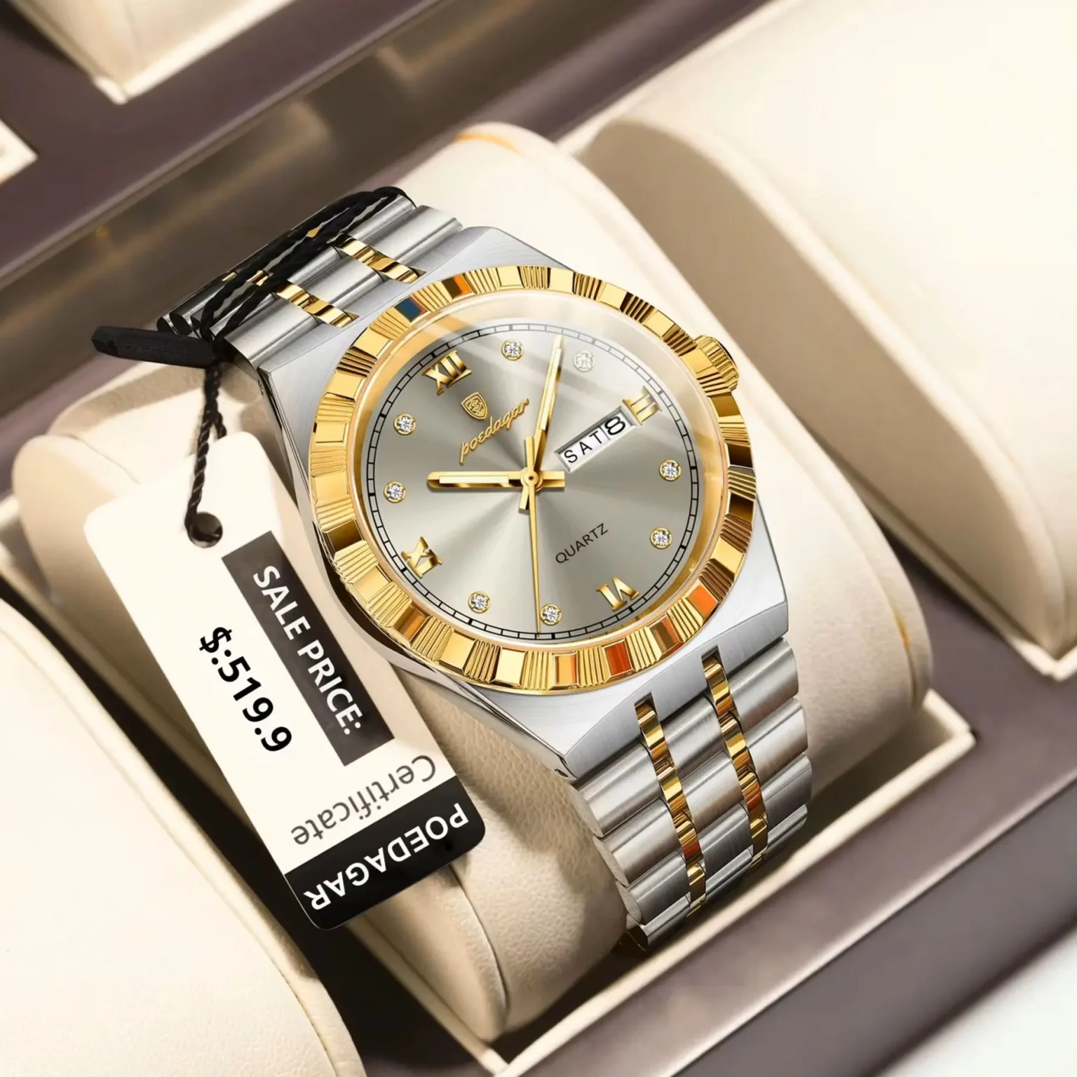 POEDAGAR Original Military Man Wristwatch Quartz Week Date Watch For Men Waterproof Luminous Stainless Steel Men's Watches Reloj 1