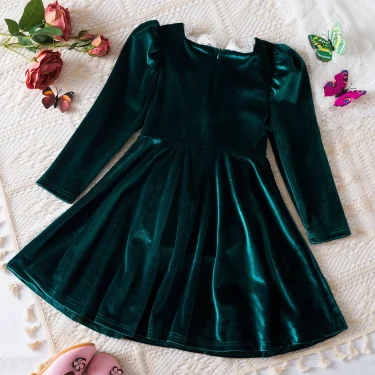 Autumn Winter Dress for Kids Girls Green/Red Color Christmas Costume Elegant Birthday Party Princess Dress Children's Clothing 2