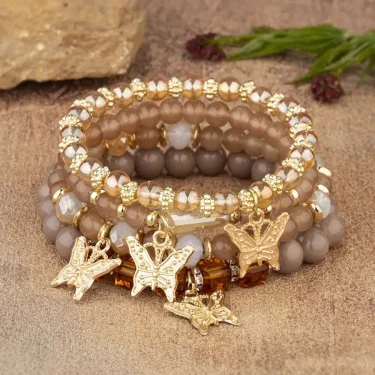 4Pcs Bohemia Butterfly Charm Bracelet Set For Women Acrylic Beads Elastic Chain Bangle Men Wristband Fashion Party Jewelry Gift 6