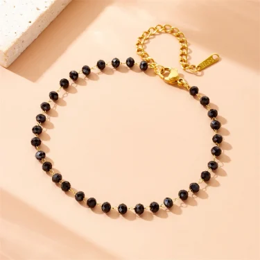DIEYURO 316L Stainless Steell Black Glass Stone Bracelet For Women Girl Trend Concise Trend Non-fading Hand Chain Jewelry Gift 3