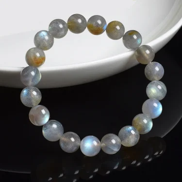Natural Grey Labradorite Bracelets Flash Smooth Spectrolite Moonstone Round Elastic Beads Bracelet Genuine Natural Stone Jewelry 4