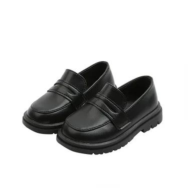 Kids Loafers Slip-on Pu Leather Shallow Black Brown Boys Girls Flat Shoes 21-36 Toddler Fashion Leisure Children Casual Shoe 6