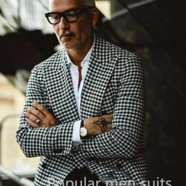 Plaid Wedding Blazer Men Gentleman Suit Houndstooth Jacket Casual Slim Fit Double Breasted Coat Formal Business Male Only Blazer 4