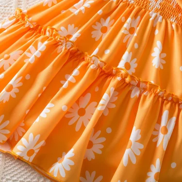 Sweet Flower Girl Princess Dress Summer Flying Sleeve Ruffle Floral Girl Casual Dress New Korean Fashion Children's Clothing 6