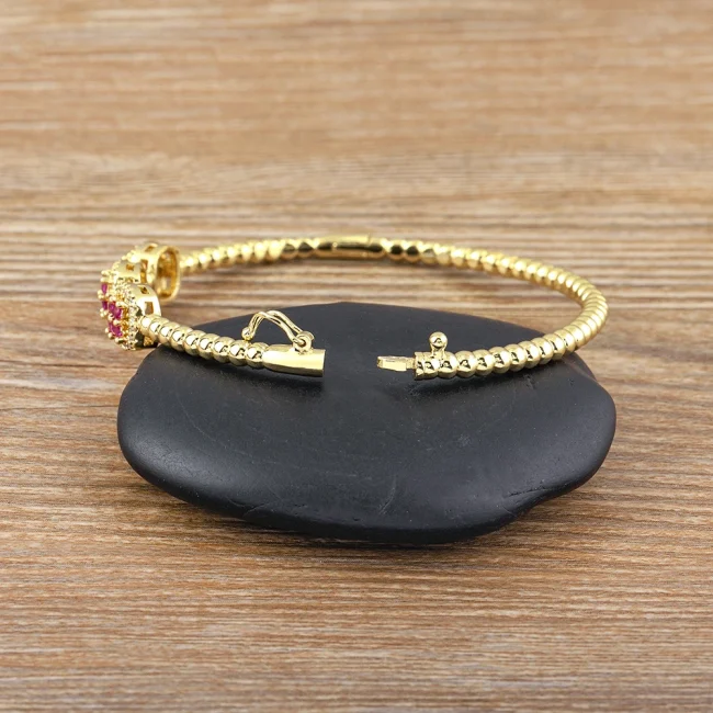 Nidin Classic Design New Inlaid Crystal Zircon 4 Colors Gold Plated Bangles Bracelets for Women Charm Party Wedding Accessories 5