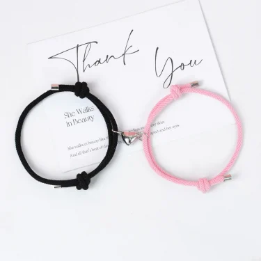 2pcs Handmade Love Magnet Couple Bracelets Set for Women Men Heart Matching Attraction Adjustable Braided Bracelet Lover Jewelry 4