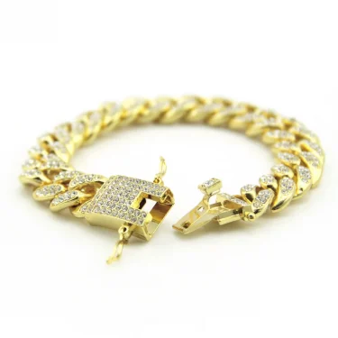 HNSP Luxury Full Zircon 12MM Cuban Chain Bracelet For Men Hip Hop Accessory Hand Chains Male Jewelry 2