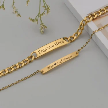 Akizoom Punk Engrave Name Custom Bracelets Gold Color Stainless Steel Thick Hand Chain Customized Couple Men Women Jewelry Gift 5