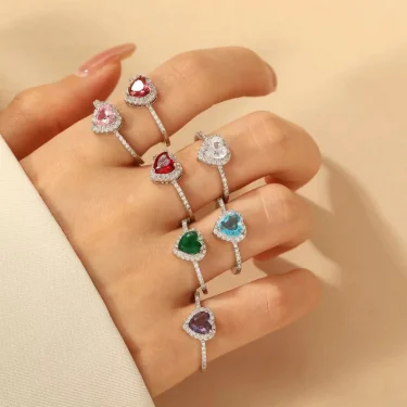 Original Sparking Zircon Heart Rings Female Red Pink White Green Love Ring for Women Luxury Adjustable Wedding Birthday Jewelry 2