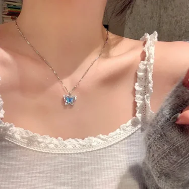 LATS Romantic Blue Crystal Butterfly Necklace for Women Girls Simple Shiny Zircon Bilayer Choker Clavicle Chain New Fine Jewelry 5
