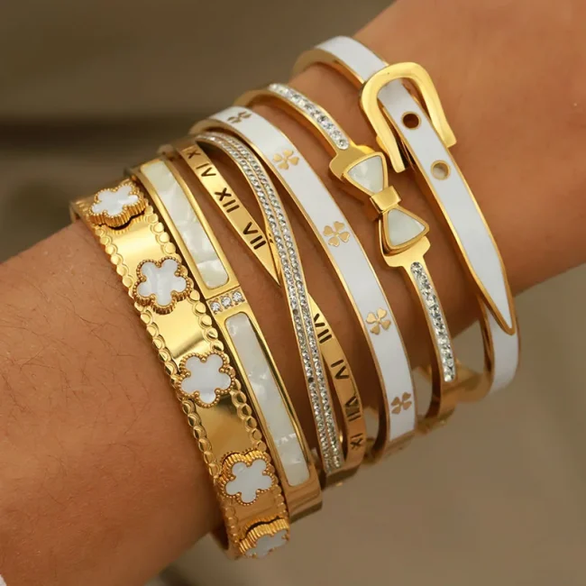 Stainless Steel Metal Classic Flower Bangles&bracelets for Women Fashion Brand Jewelry Delicate Bowknot Bangles Accessories 1