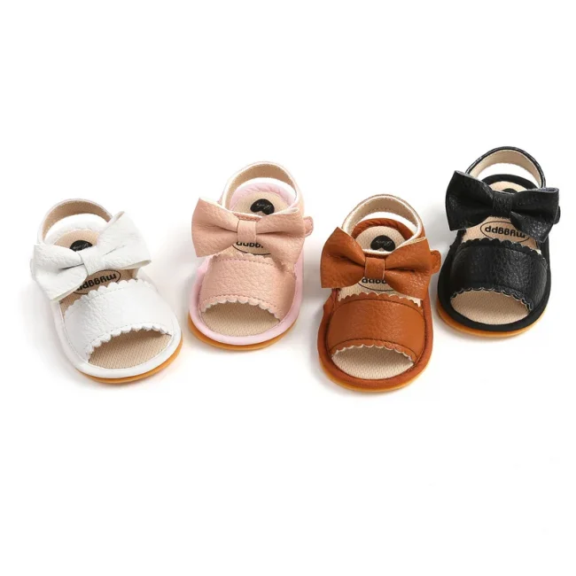 Meckior Baby Shoes Summer Baby Boy Girl Shoes Toddler Flats Sandals Soft Rubber Sole Anti-Slip Bowknot Crib First Walker Shoes 1