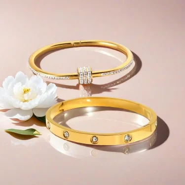 Gold Plated Bracelet Stack for Women Non Tarnish Dainty Women's Luxury Bangle Bracelets Set Birthday Gifts Trendy Jewelry 3
