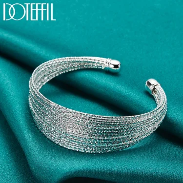 DOTEFFIL 925 Sterling Silver Multi-line Bangle Bracelet For Woman Man Wedding Engagement Fashion Charm Party Jewelry 4