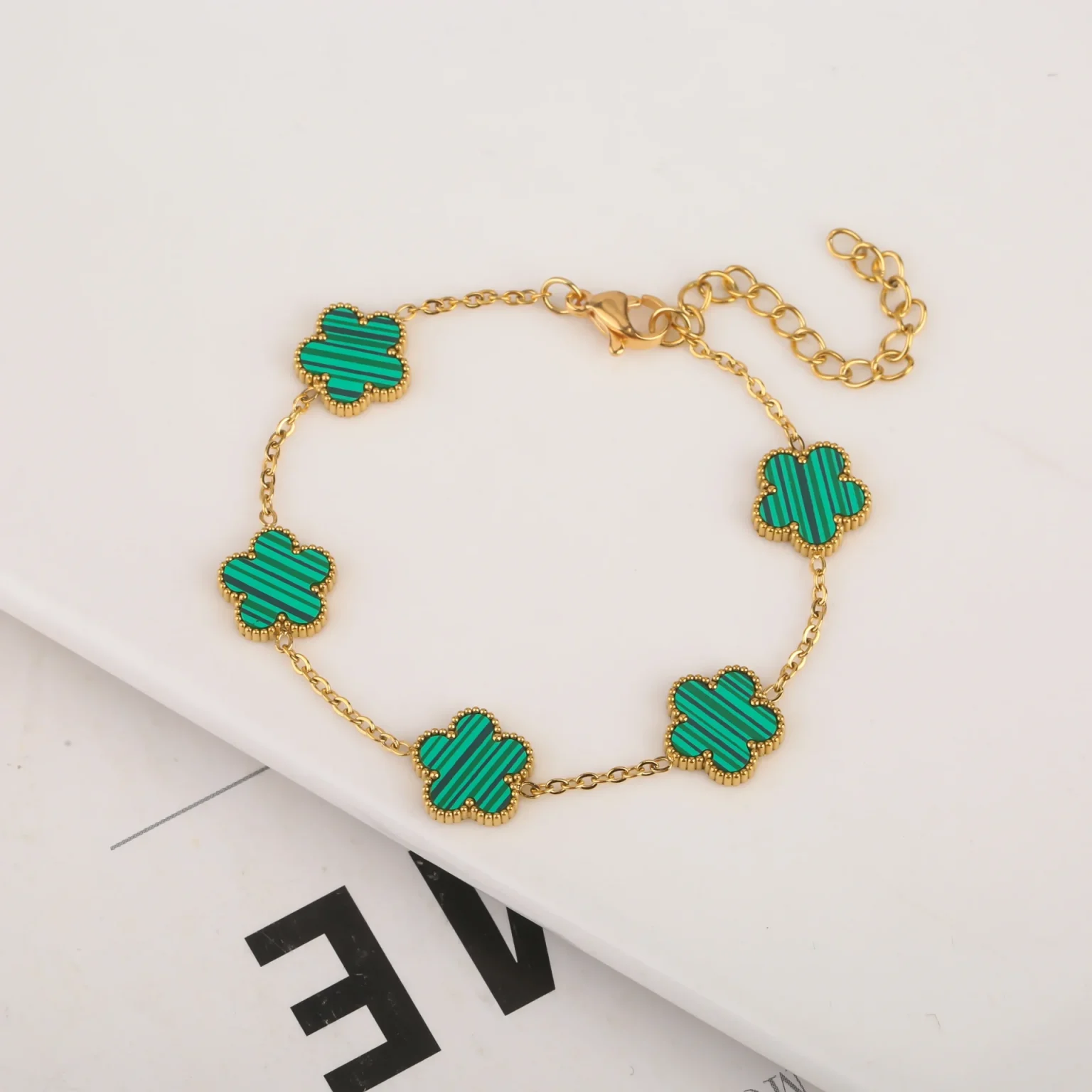 Adjustable New Design Gold Plated Stainless Steel 316L Plant Flower Bracelet With Five Leaf Petals Women's Luxury Gifts Clover 2