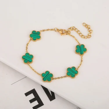 Adjustable New Design Gold Plated Stainless Steel 316L Plant Flower Bracelet With Five Leaf Petals Women's Luxury Gifts Clover 2