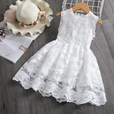Little Girls Dress New Summer Lace Embroidery Flower Dresses Princess Birthday Party Vestidos Holiday Casual Wear 3-8 Years 1