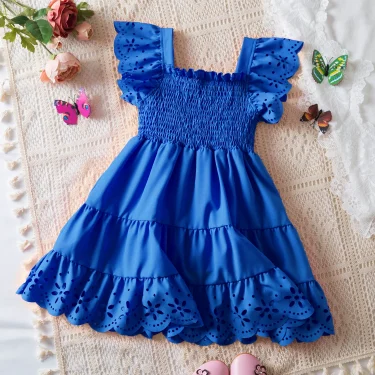 Cute Baby Girls Dress Summer New Girls' Clothing Ruffle Sleevele Princess Frocks Hollow Out Fashion Birthday Party Kids Dresses 4