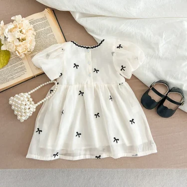 Kids Dress 1-6Yrs Princess Girls Lace Dress Embroidered Bow Summer Girl Cotton Breathable Children Costumes Casual Toddler Dress 6