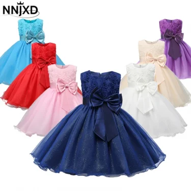 Princess Girl Dress Wedding Birthday Party Frocks for Children Costume With Bow Prom Ball Gown Elegant Party Dress For Girls 1