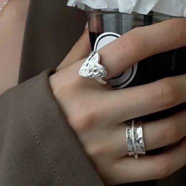 925 Sterling Silver Open Finger Ring Punk Heart Irregular Geometric Stackable For Women Girl Jewelry Gift Dropship Wholesale 3