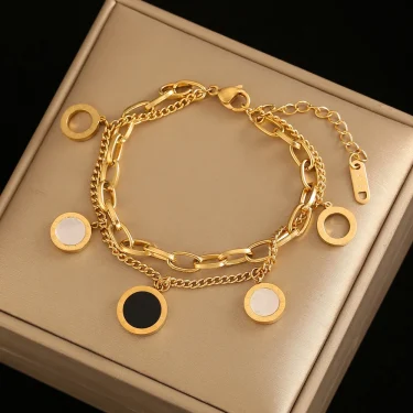 Luxury Famous Brand Jewelry Gold color Stainless Steel Roman numerals Bracelets & Bangles Female Charm Bracelet For Women 1