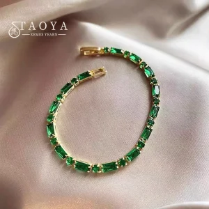 French Luxury Green Zircon Spliced Metal Copper Alloy Bracelet 2024 New Fashion Jewelry For Womens Party Charm Wrist Accessories 1
