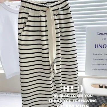 1-8 Years Summer Girls Clothing Set Comfortable Letter T-shirt+Stripe Loose Fitting Pants 2Pcs Suit For Kids Children Outfit 4