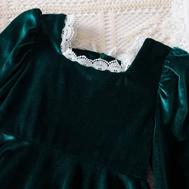Autumn Winter Dress for Kids Girls Green/Red Color Christmas Costume Elegant Birthday Party Princess Dress Children's Clothing 3