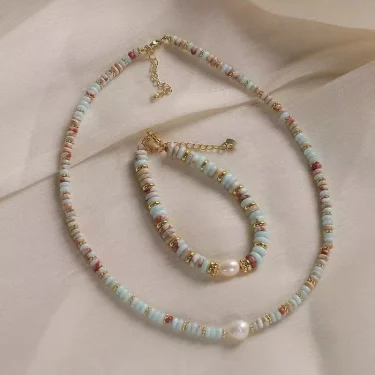 Vacation Style Natural Stone Bead Pearl Pendant Bracelet For Women's Fashion Jewelry sets Unusual Bracelet Accessories For Party 5
