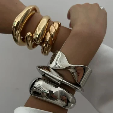 DIEZI 6 Styles Vintage Metal Cuff Bangles Sets Hip Hop Punk Gold Color Geometric Spring Bangles For Women Bracelets Men Jewelry 2
