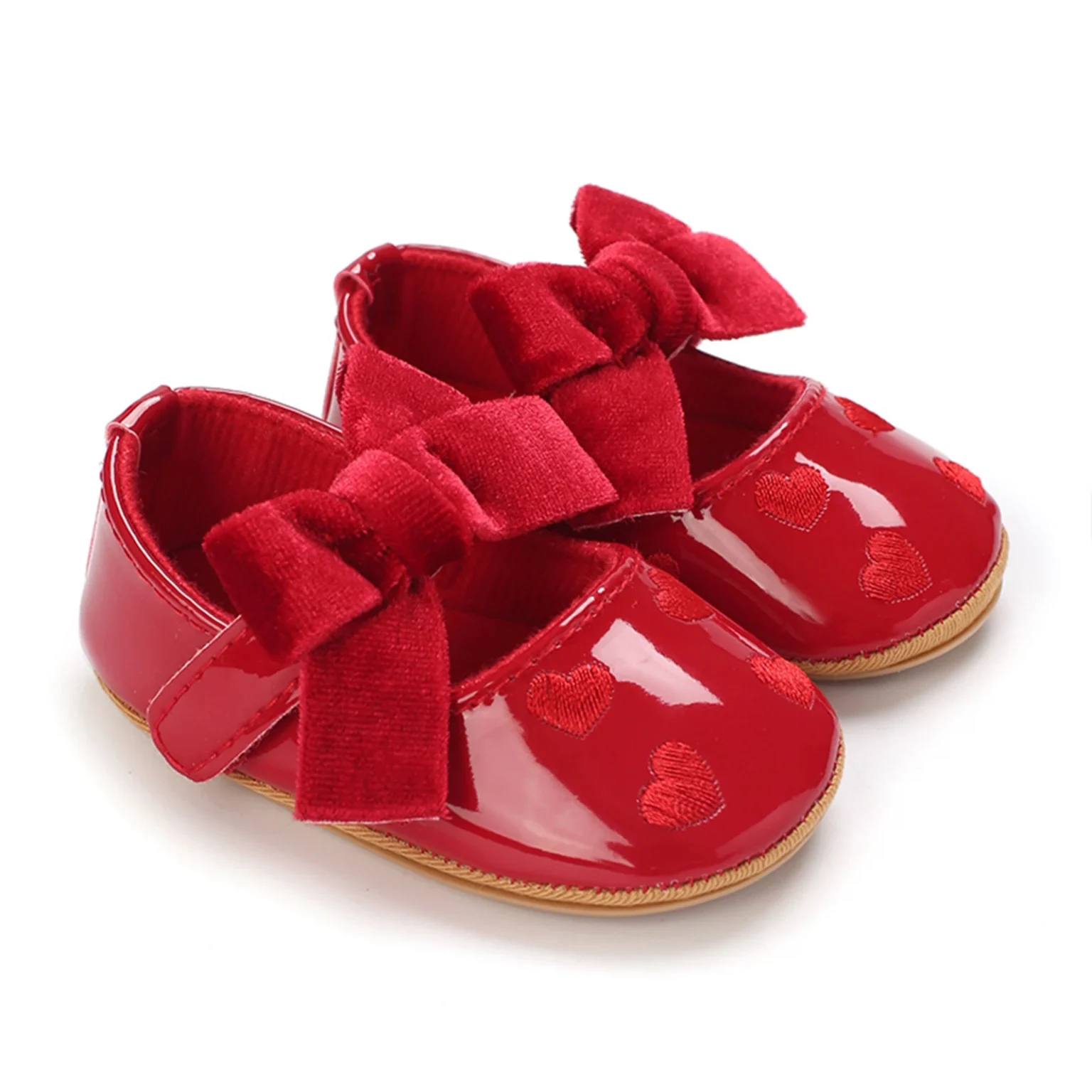 Baby Girls Shoes Cute Moccasinss Heart Bowknot Soft Sole PU Leather Flats Shoes First Walkers Rubber Non-Slip Princess Shoes 5