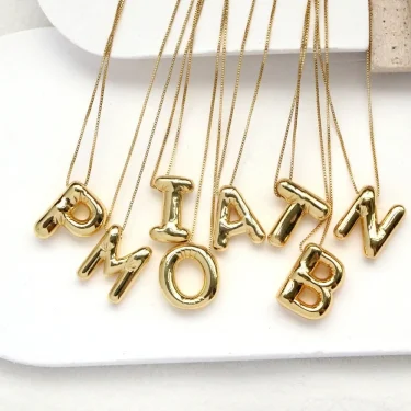 LATS Gold Plated Metal Chunky Alphabet Balloon Bubble Initial Letter Pendant Necklace for Women Men Boy Fashion Jewelry 1