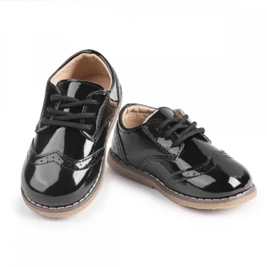 New Children's Leather Shoes Anti-Slip Waterproof Casual Shoes Boys Girls Lace-Up Solid Color Sneakers Young Children's Shoes 5