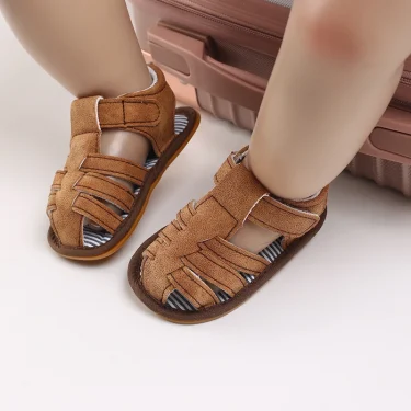2025 NEW 0-18Months Kids Newborn Baby Boys Fashion Summer Soft Crib Shoes First Walker Anti Slip Sandals Shoes Soft Sole 6