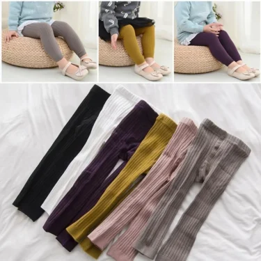 Spring Autumn Kids Baby Pants For Girls Korean Knitted Cotton Daily Newborn Leggings Casual Vertical girls' Pantyhose 0-6Yrs 1