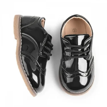 New Children's Leather Shoes Anti-Slip Waterproof Casual Shoes Boys Girls Lace-Up Solid Color Sneakers Young Children's Shoes 6