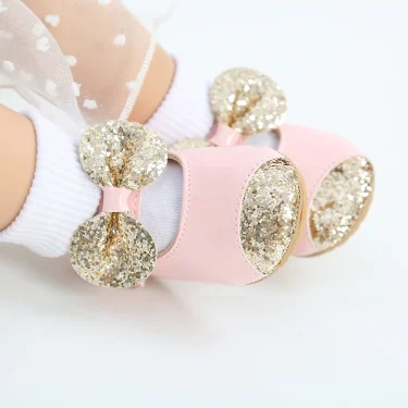 Infant Baby Girls Soft Sole Bowknot Princess Wedding Dress Mary Jane Flats Prewalker Newborn Light Baby Sneaker Shoes 6