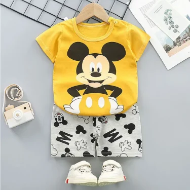 Summer New Children's Toddler Kids Short Sleeve + Shorts 2pcs Cartoon Mickey Children Baby Boys Girls Tracksuit Clothes Suit 2