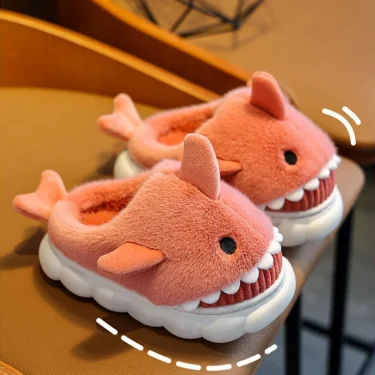 New Cute Cartoon Warm Shark Fluffy Slippers Baby Winter Indoor Cotton Shoes For Girls Home Children's Non-slip Mule For Kids Boy 2