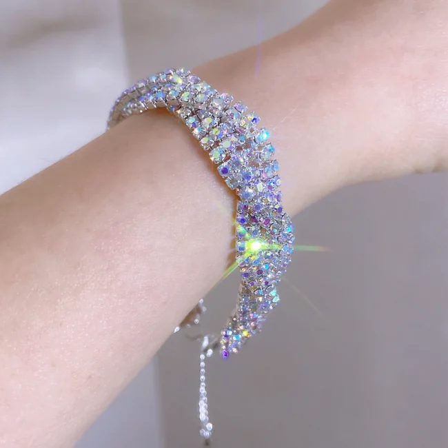 Luxury Shining Colorful Rhinestone Bracelet for Women Adjustable Charm Silver Color Bracelet Wedding Bracelets & Bangles Jewelry 2