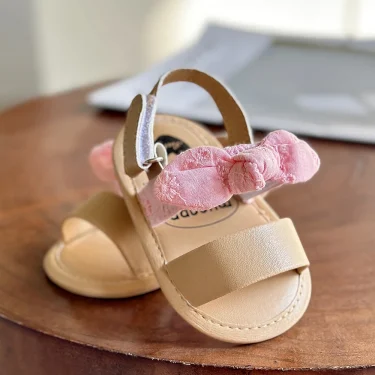 Baby Girls Sandals Ruffle Bowknot Premium Soft Sole Anti-Slip Open Toe Breathable Summer Outdoor First Walker Shoes Baby Sandals 6