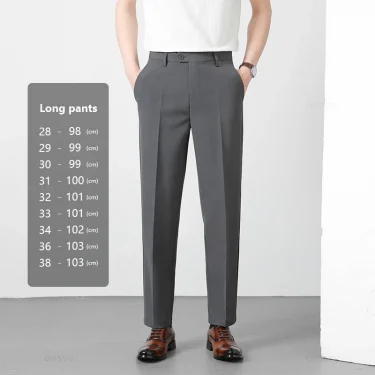 Spring Summer Suit Pants Men Business Smooth Slim Business Office Social Elastic Waist Ankle Length Formal Korean Trousers Male 2