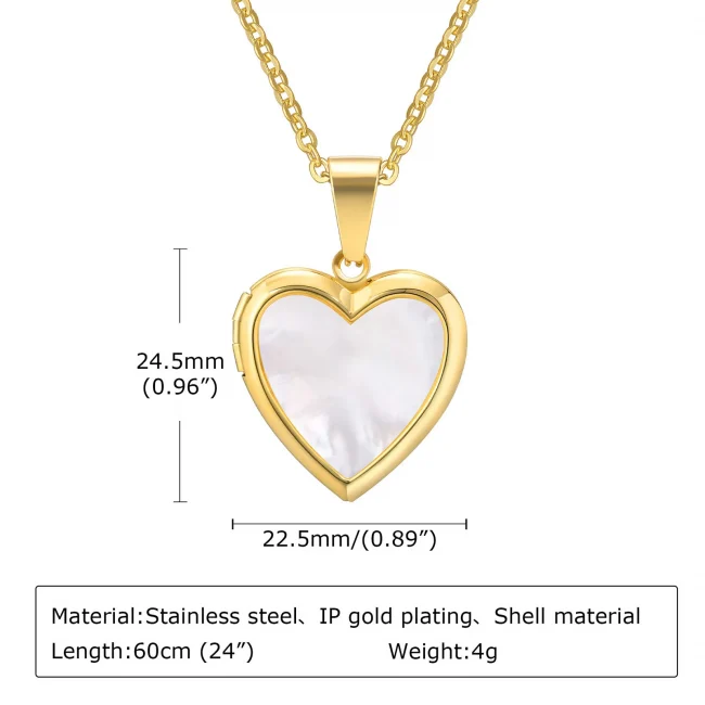 Vnox Women Locket Necklaces, Openable Heart Pendants, Stainless Steel Shell Photo Frame Necklace 6