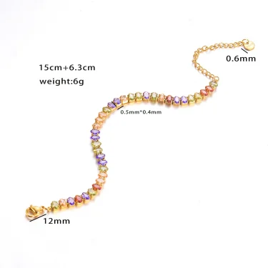 Stainless Steel Colorful Cubic Zirconia Crystal Bracelet Fashion Women's Bling Bangle Chain High-Grade Premium Jewelry Gift 3