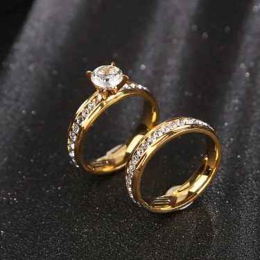 A Pair of Wedding Rings Stainless Steel Charm Gemstone Crystal Engagement Ring for Women Men Jewelry Findings Gifts 1