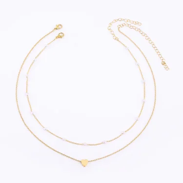 LATS Simple Pearl Choker Necklaces for Women Fashion Double Layer Chain Small Love Heart Pendant Necklace Jewelry Gift Wholesale 6