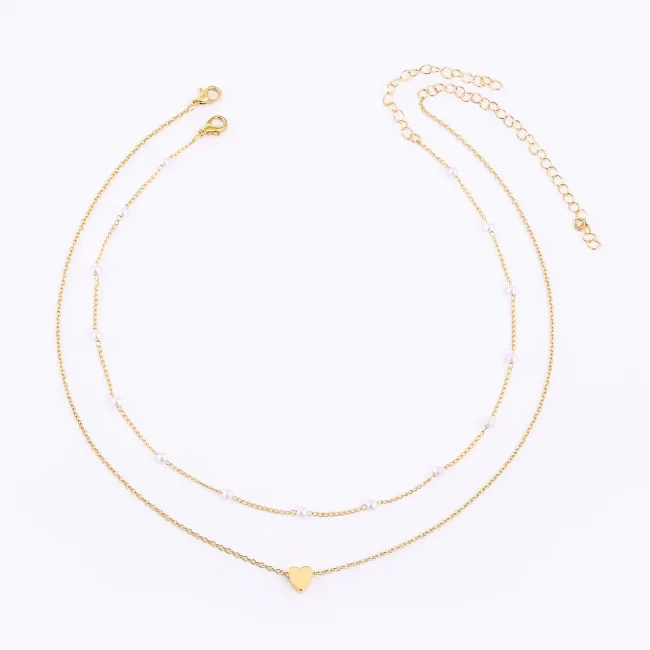 LATS Simple Pearl Choker Necklaces for Women Fashion Double Layer Chain Small Love Heart Pendant Necklace Jewelry Gift Wholesale 6