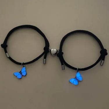 2 PCS/Set Butterfly Couples Pendant Luminous Bracelet For Women Lover Black Rope Charm Friendship Girlfriend Party Jewelry Gift 6
